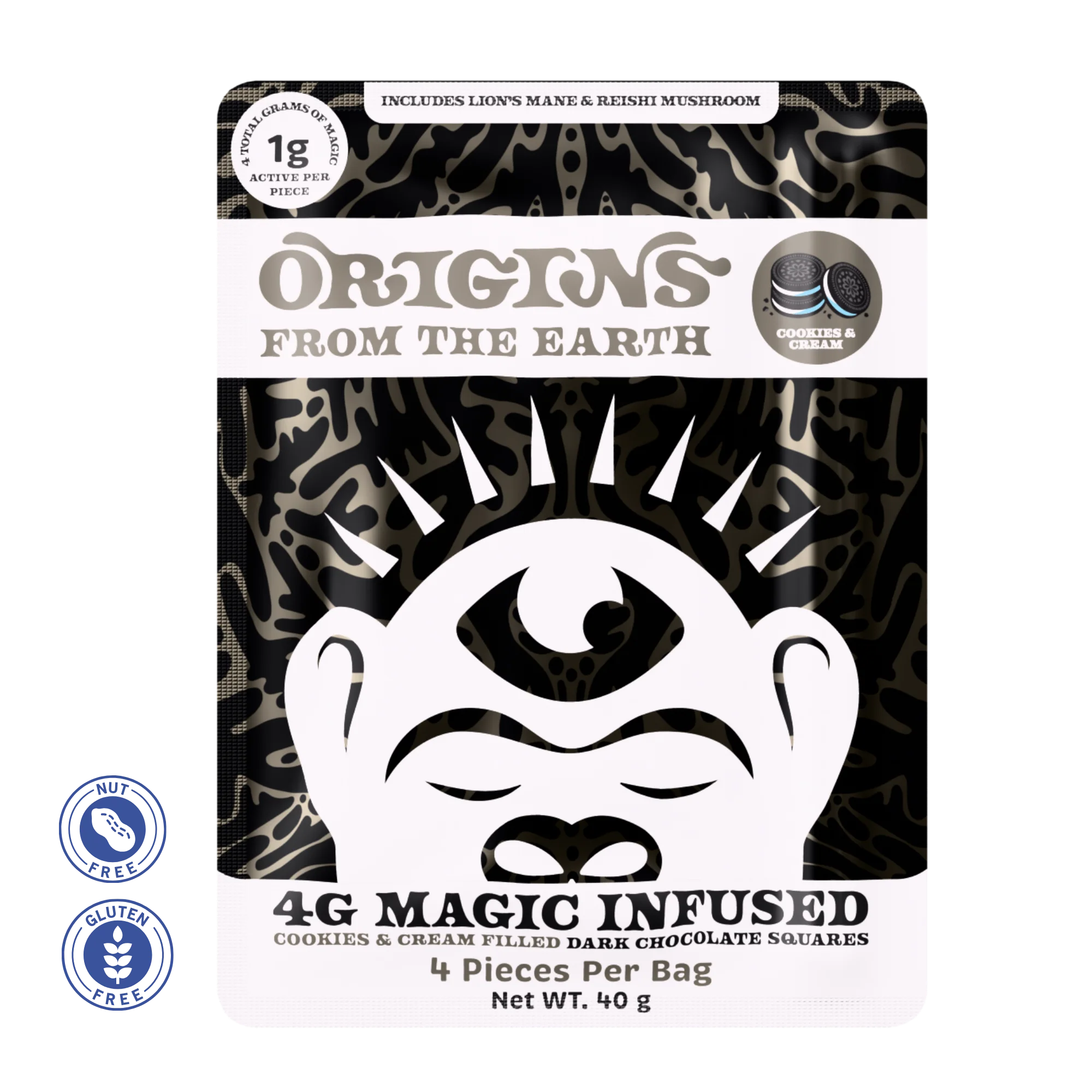 Origins Mushroom Chocolate - Cookies & Cream filled Dark Chocolate 4g